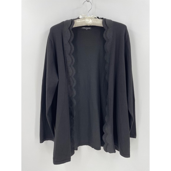 Cable & Gauge Sweaters - Cable Gauge Black Scalloped Open Front Cardigan Rayon Knit XL